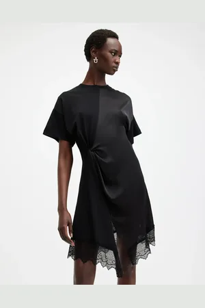 AllSaints Lana lace trim mini dress in