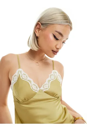 Reclaimed Lingerie cami top in green satin