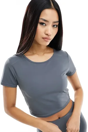 Urban Threads Butter soft fitted short sleeve top in slate