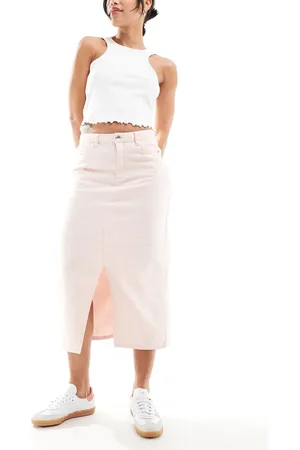 ONLY Front slit twill midi skirt in pale