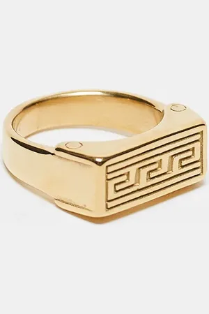 ASOS Waterproof stainless steel rectangular signet ring with embossed design in tone