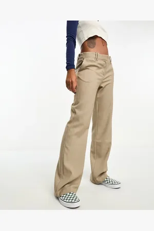 Monki Low rise straight leg trousers in taupe melange