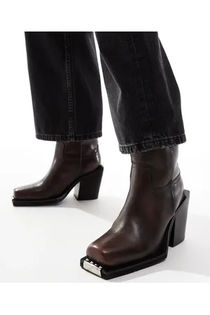 ASOS Relax leather toe-clip western boots in burnish