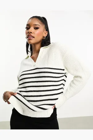 Threadbare Vida collared v neck oversized jumper in stripe