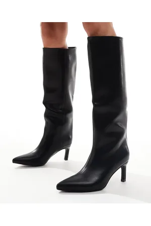 SEQWL Knee high kitten heel boot in PU