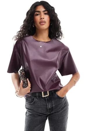 ASOS Oversized pu tee in burgundy