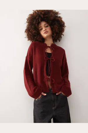 Reclaimed Tie front cardigan in burgundy