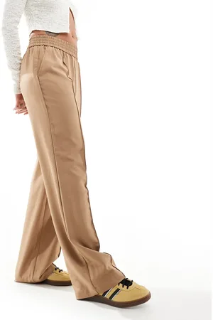 VILA Elasticated waist wide leg trousers in camel