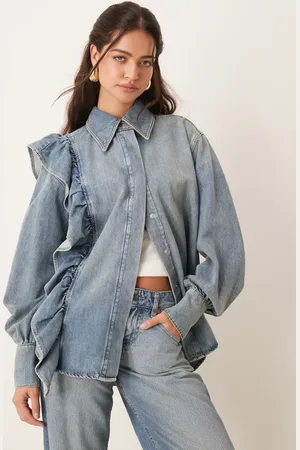ASOS Denim frill shirt in mid
