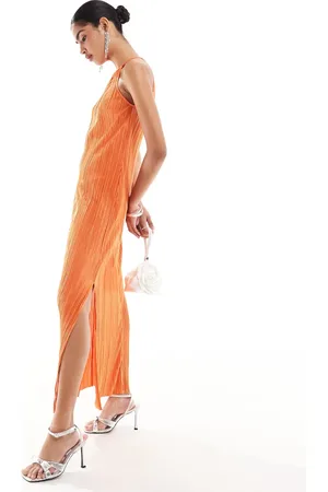 New Look Plisse halter neck midi dress in bright