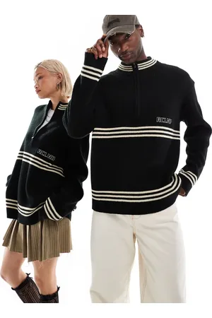 Reclaimed Unisex knitted zip up with stripe detail