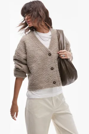 Topshop Knitted v-neck boucle oversized cardigan in