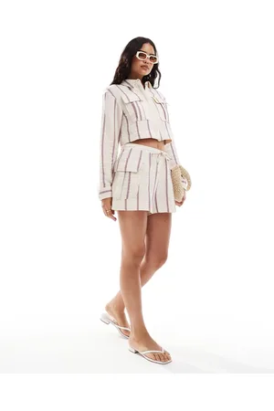 ASOS Linen look utility short co-ord in purple stripe