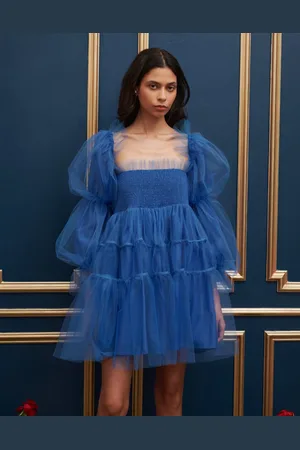 Sister Jane Dream tulle babydoll mini dress in cobalt