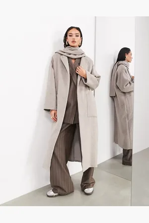 ASOS Maxi wool mix scarf coat with pockets in taupe