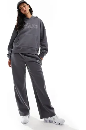 Kaiia Embroidered logo wide leg joggers co-ord in charcoal