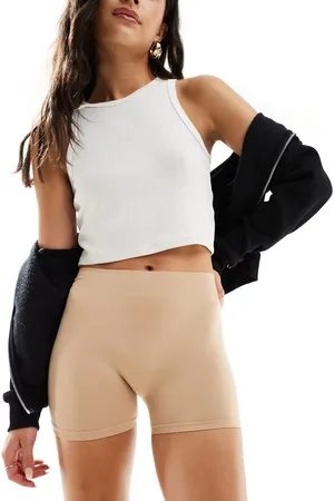 Pieces® Seamless mini legging shorts in beige