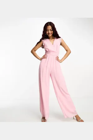 TFNC Bridesmaid Perry lace back jumpsuit in pale
