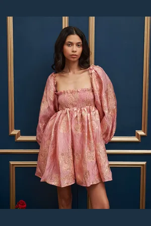 Sister Jane Dream metallic jacquard babydoll mini dress in gold and pink