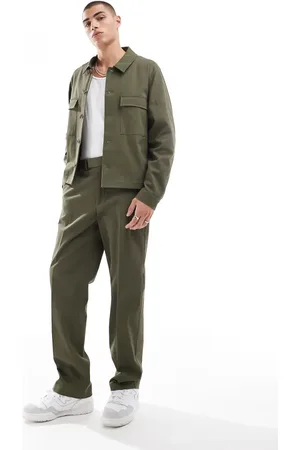 ASOS Smart co-ord straight leg trousers in khaki with elasticated waist
