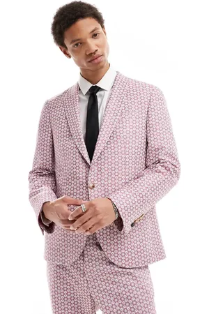 Twisted Tailor Floral jacquard slim suit jacket in mauve