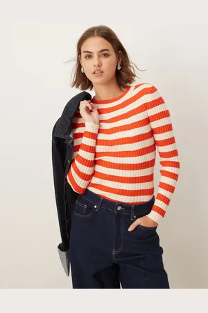 Pieces® Chunky ribbed knit long sleeve top in bold stripe