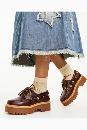 Timberland Stone Street platform 3 eye boat shoes in burgundy full grain leather