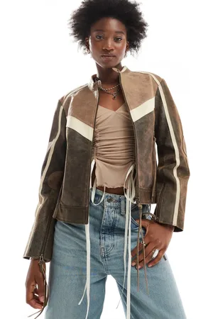Urban Code Panelled leather motor biker jacket in multi