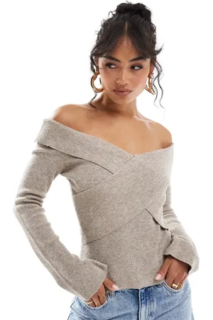 Pretty Lavish Cross over knit top in beige