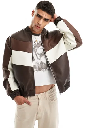 ASOS Oversized faux leather cut and sew bomber jacket in