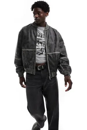 ASOS Premium real leather oversized distressed bomber jacket in
