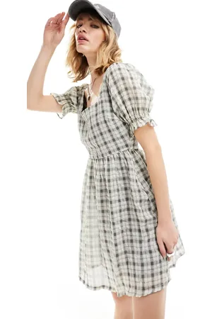 Daisy Street Square neck mini tea dress in tonal check