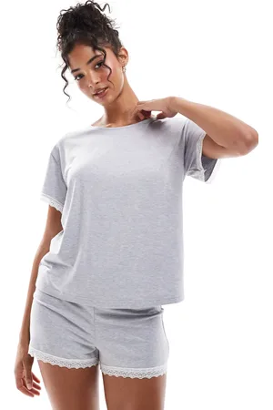 ASOS Mix & match super soft pyjama tee in marl with lace trim