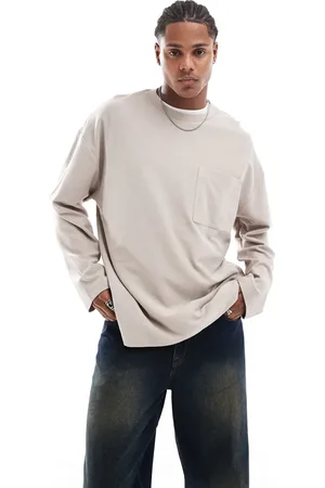 ASOS Oversized long sleeve boucle t-shirt in stone