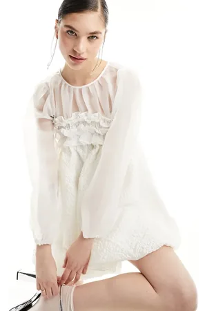 Sister Jane Dream Isabella jacquard puffball mini dress in ivory