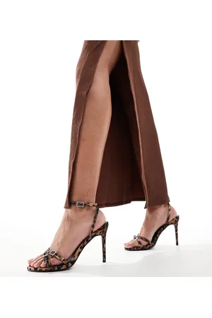 Public Desire Public Desire Jenna Wide Fit mid heeled sandals in leopard with embellished buckles