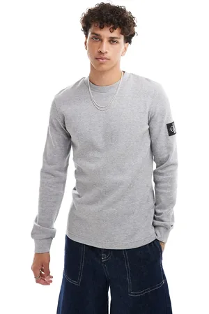 Calvin Klein Waffle long sleeve badge t-shirt in marl