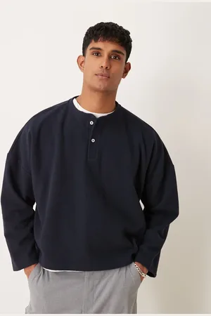 ASOS Super oversized cropped heavyweight rib henley jumper in