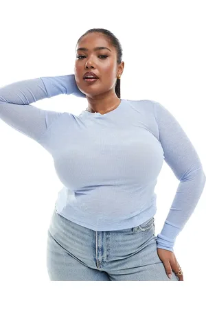ASOS ASOS DESIGN Curve mesh ribbed crew neck base layer top in light