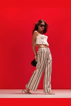 ASOS Wide leg dad trousers with linen in deckchair stripe