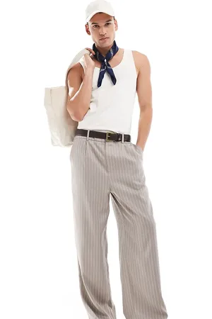 Reclaimed Baggy tailored trouser in beige pinstripe