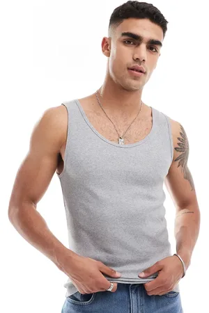 ASOS Muscle fit rib vest in grey marl