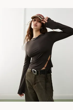 Weekday Tayla long sleeve top with side tie detail in dark