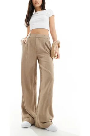 ASOS Wide leg dad trousers with linen in stone stripe