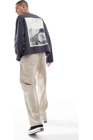 ASOS Boxy oversized long sleeve t-shirt in heavyweight 220gsm khaki with photographic print
