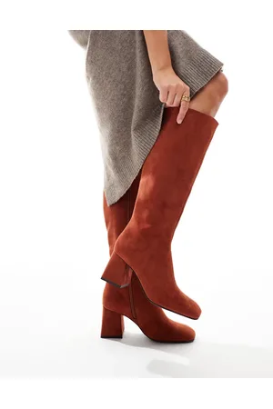 ASOS Ciara block heel knee boots in rust
