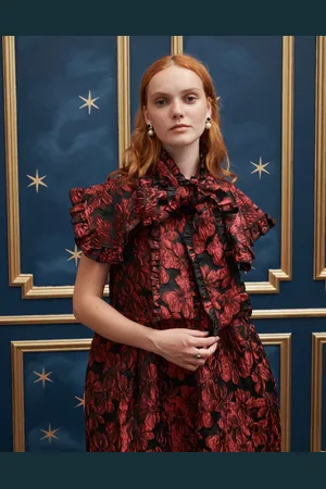 Sister Jane Bow front jacquard midaxi dress in red and