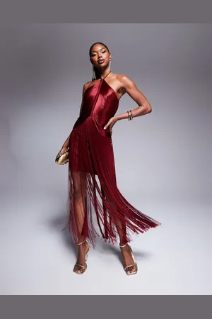 Rare Fashion London halterneck fringe detail mini dress in