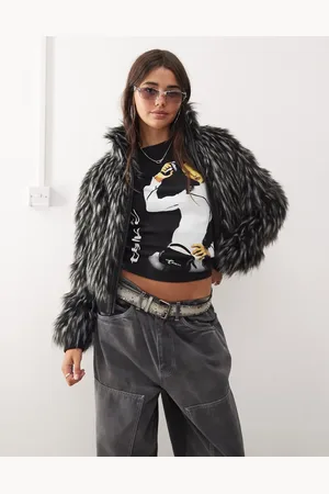 COLLUSION Tipped fur short jacket in