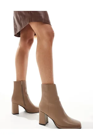 SEQWL Pointed block heel ankle boots in taupe